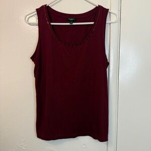 Talbots Beaded Scoop Neck Tank Top M Burgundy Maroon Sleeveless Knit Shell